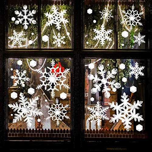 Large Snowflake Window Clings - 8 Sheets, Realistic White Crystal Christmas Decor
