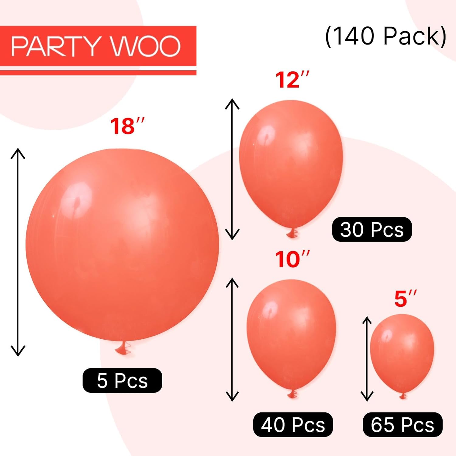 PartyWoo Coral Balloons - 140-Piece Latex Balloon Arch Kit | Various Sizes for Weddings & Parties