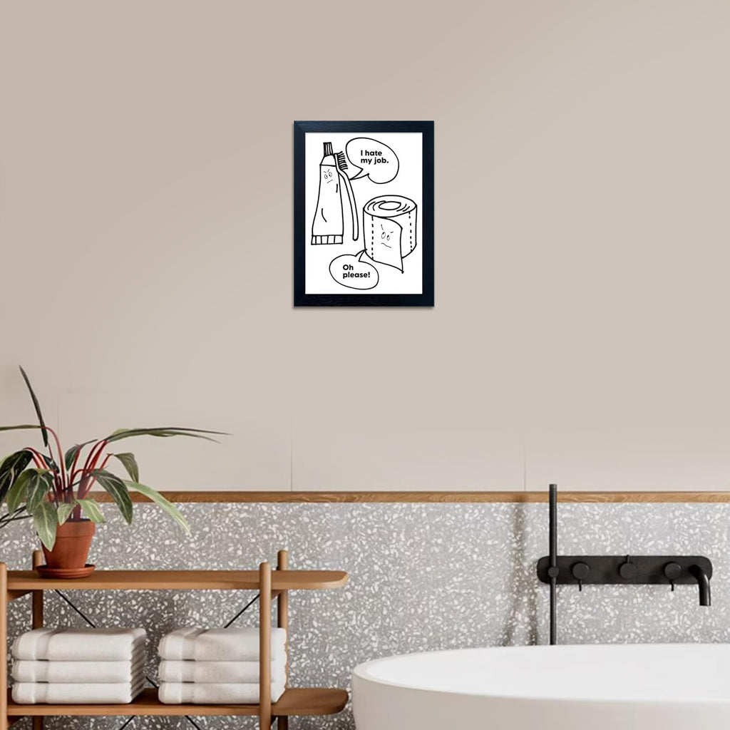 Regine Switzerland Black and White Bathroom Wall Art - Funny Quote Canvas Print | Framed Decor