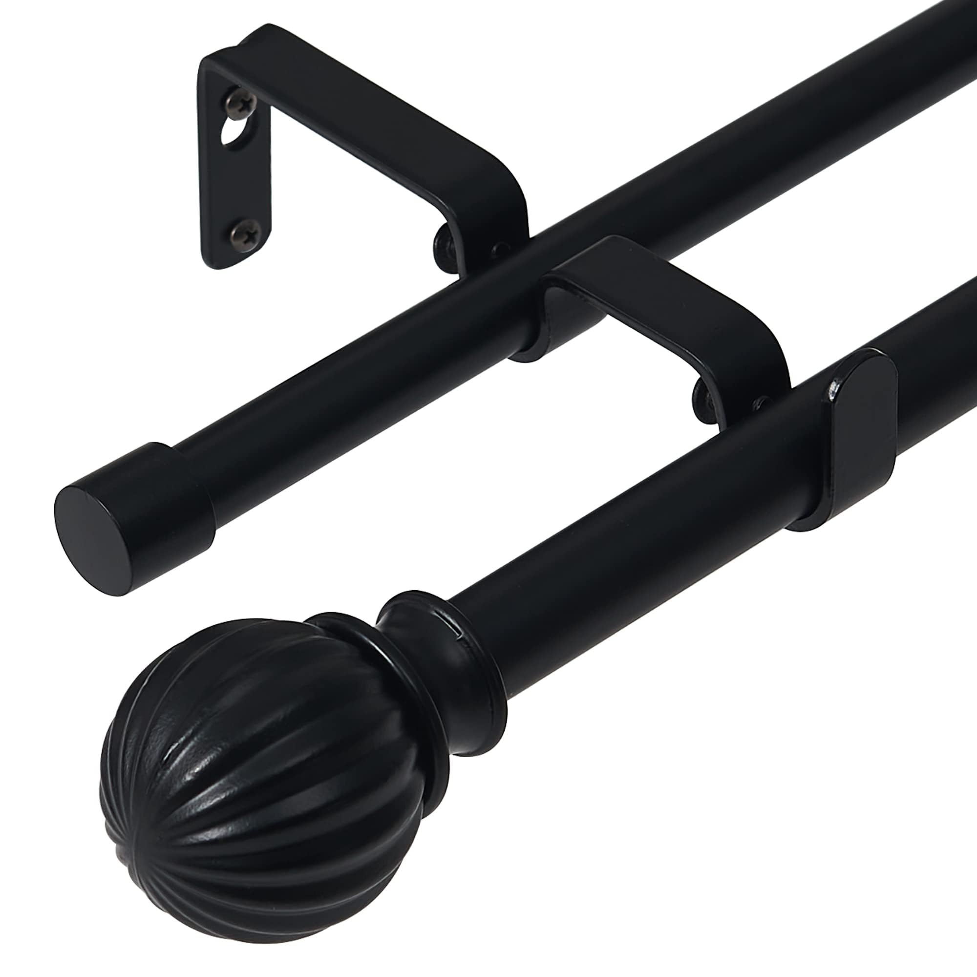 NICETOWN Adjustable Curtain Rods 2-Pack 48-86 Inch, Matte Black Copper Rods with Decorative Finials for Windows, Heavy Duty Window Drapery Poles for Indoor Outdoor Patio Bedroom