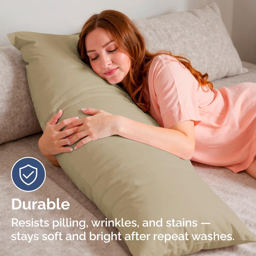 Skiennix Body Pillowcases Set of 4 | Soft, Cozy 20x54 Long Pillow Covers - Breathable & Fade-Free, Machine Washable (Beige)