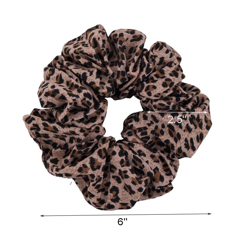 Leopard Satin Hair Scrunchies 2-Pack Elastic Cheetah Hair Ties