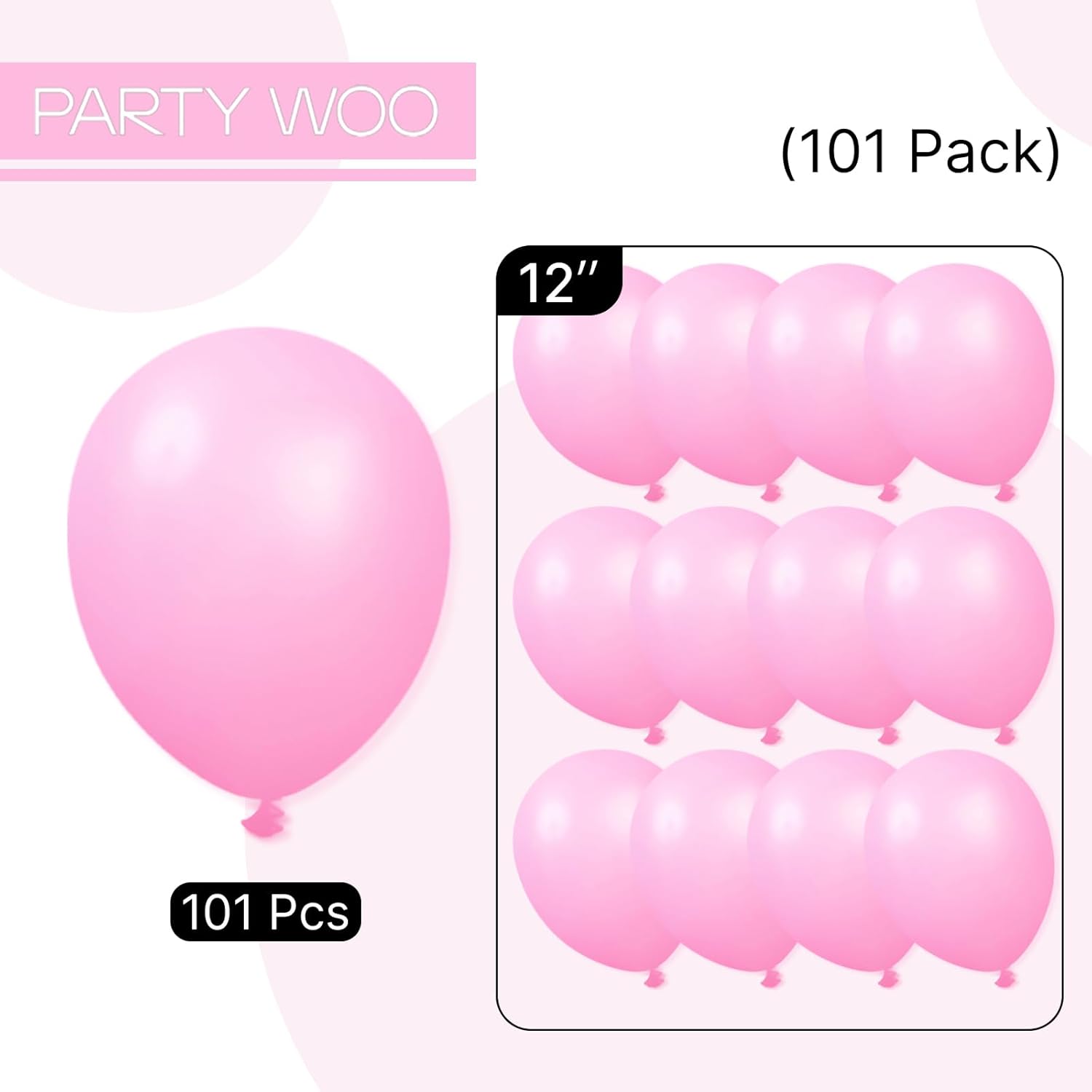 PartyWoo Pink Balloons - 101pcs 12 Inch Matte Pink Balloon Arch Kit for Baby Shower & Birthday Celebrations