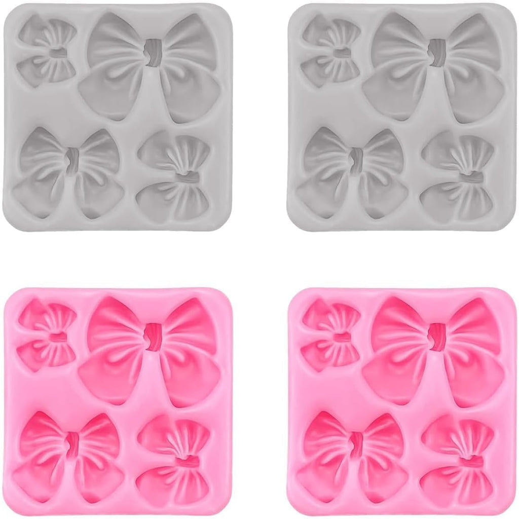 Skiennix Silicone Bow Molds - 4-Piece Set for Cakes, Cupcakes, Chocolate & Resin Crafts - Pink & Gray