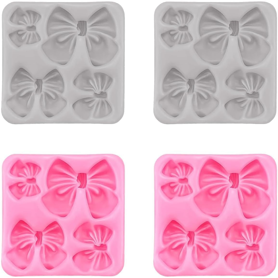 Skiennix Silicone Bow Molds - 4-Piece Set for Cakes, Cupcakes, Chocolate & Resin Crafts - Pink & Gray