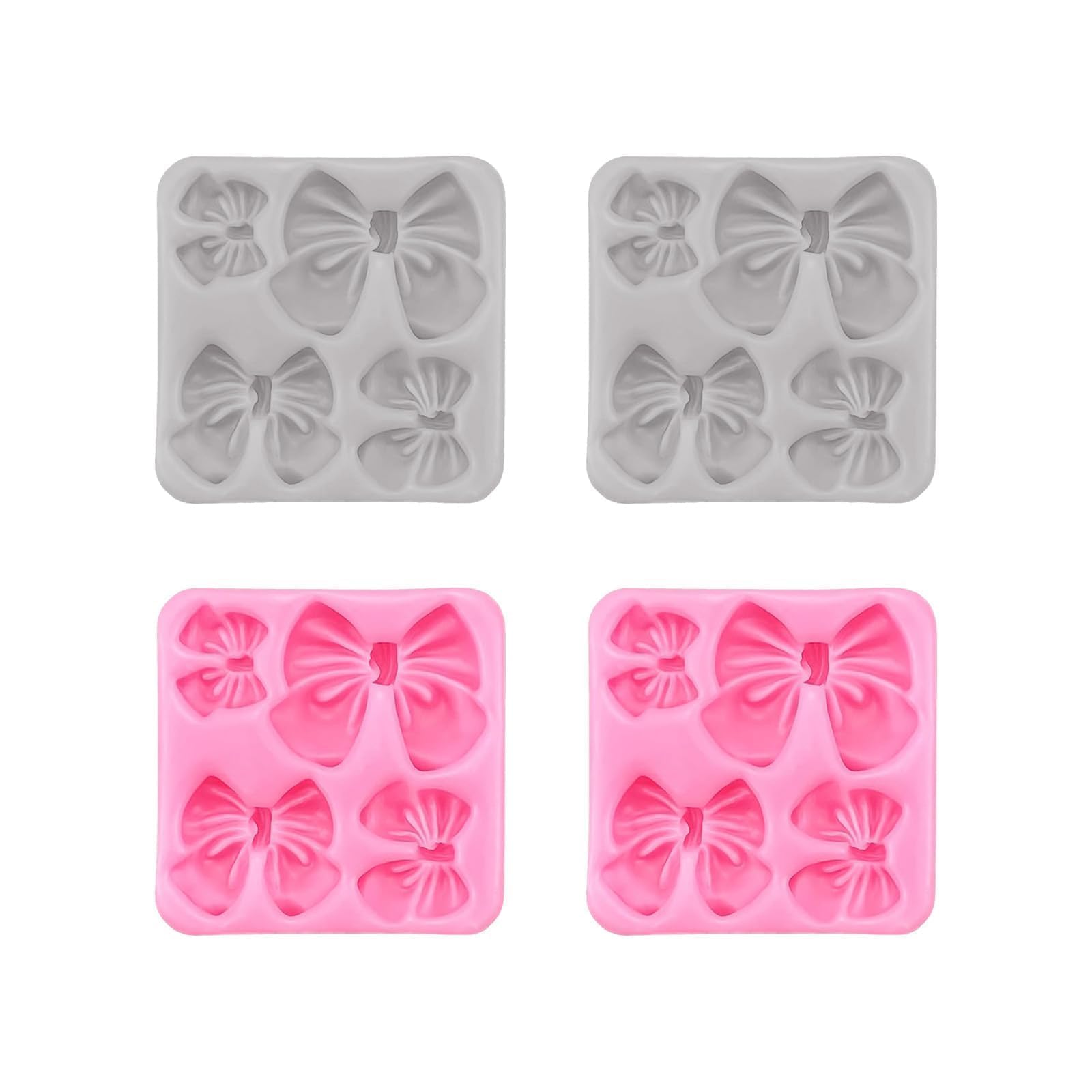 4Pcs Silicone Bow Molds for Cakes, Cupcakes, Chocolate, Candy, Sugar Craft, and Resin Crafts - Pink and Gray Bow Mold Set