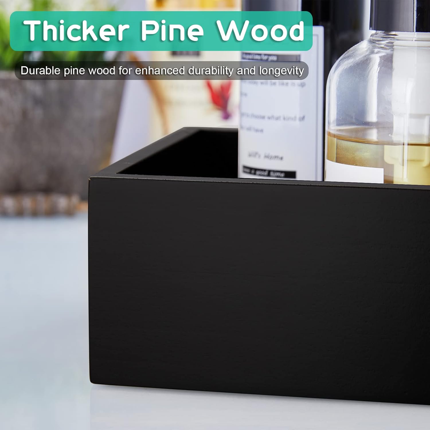 ALELION Black Bathroom Basket - Wooden Toilet Tank Paper Organizer with Handle | Stylish Storage Solution for Bathroom Decor