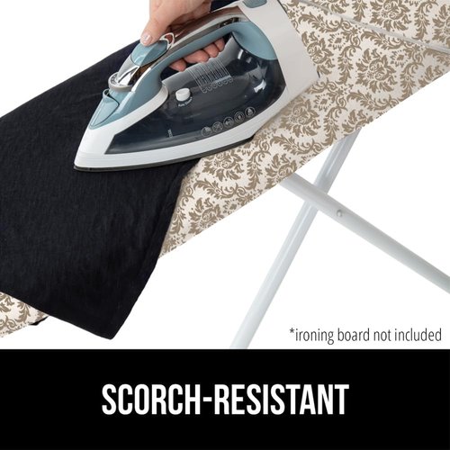 GORILLA GRIP The Original Ironing Board Cover and Pad, Silicone Coating, 400°F Scorch Resistant Thick Padding, Heavy Duty Iron Covers Standard Boards, Hook and Loop Fastener Strap, Damask 15x54