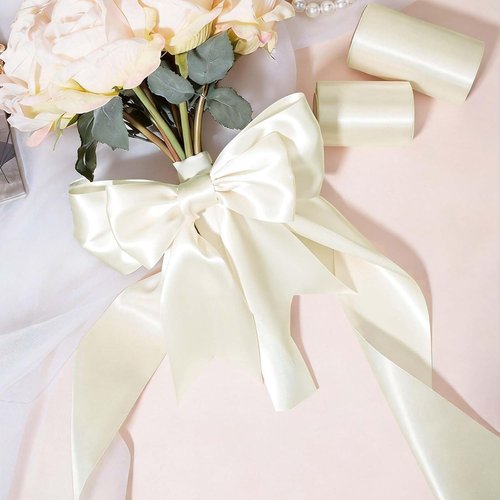 LaRibbons Ivory Satin Ribbon - 3 Inch x 10 Yards | Double-Faced for Bouquets, Sashes & Crafts