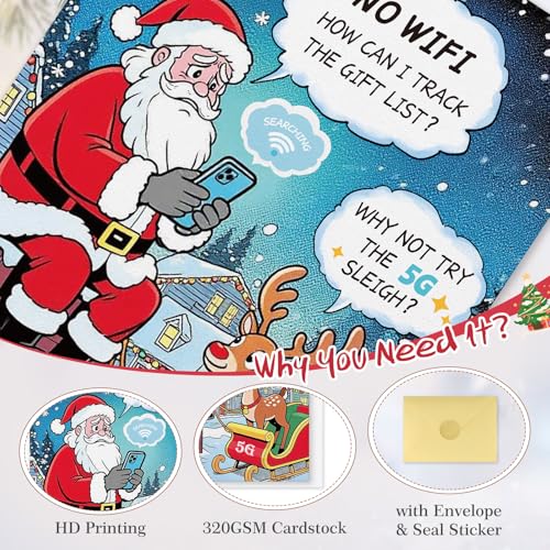 FLYAB Funny Christmas Card, Santa GPS Fail Holiday Greeting with Envelope