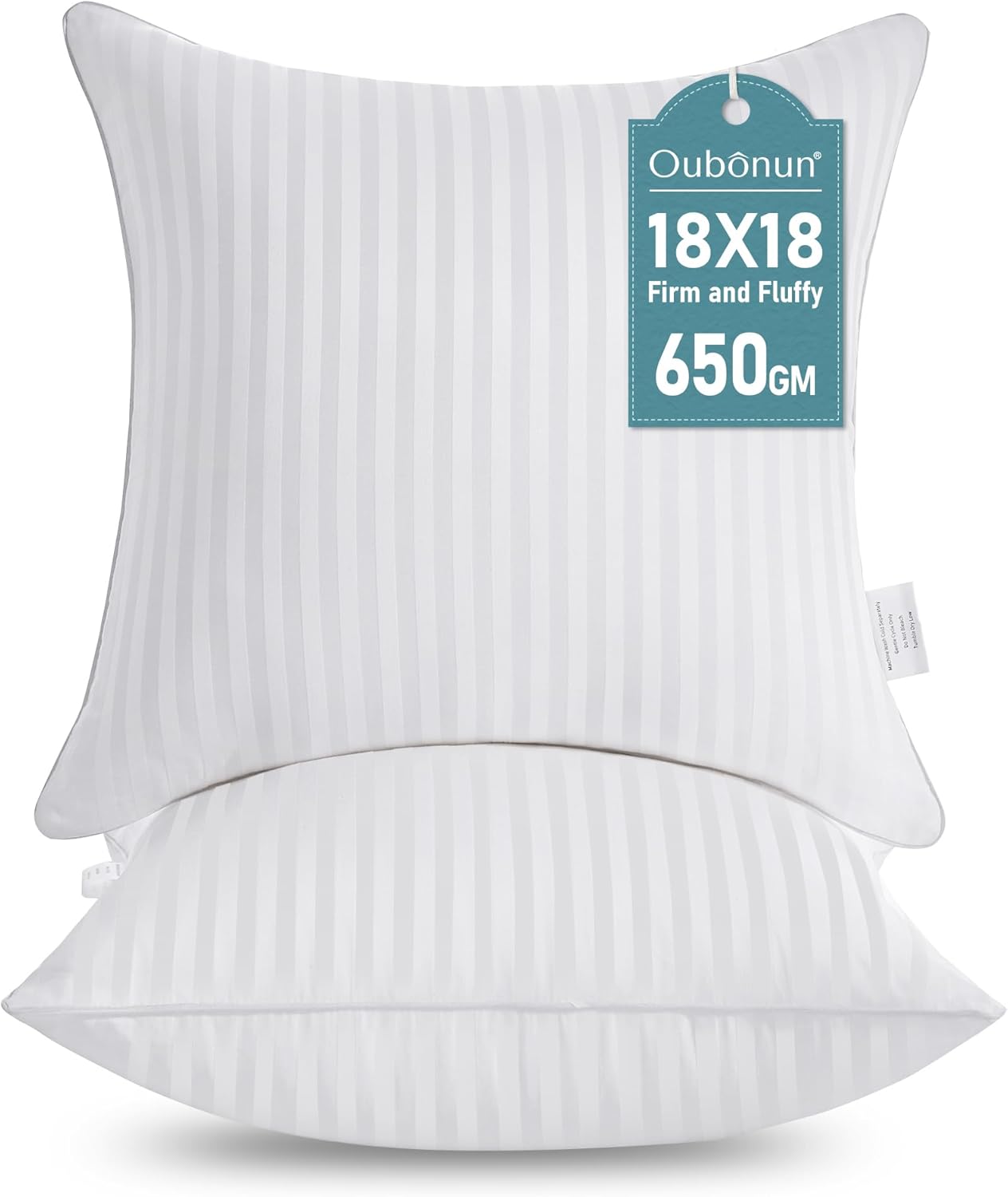 Oubonun Throw Pillow Inserts - Firm & Fluffy Decorative Cushions for Couch & Bed | 18x18 Inches, White, Pack of 2