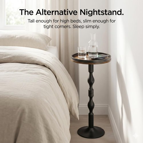 ZEXVIDA Small Round Side Table,Drink Table with Weighted Base,Industrial Metal & Wood Pedestal End Table with Tray Top, Martini Table for Small Spaces, Living Room,Bedroom,27" H