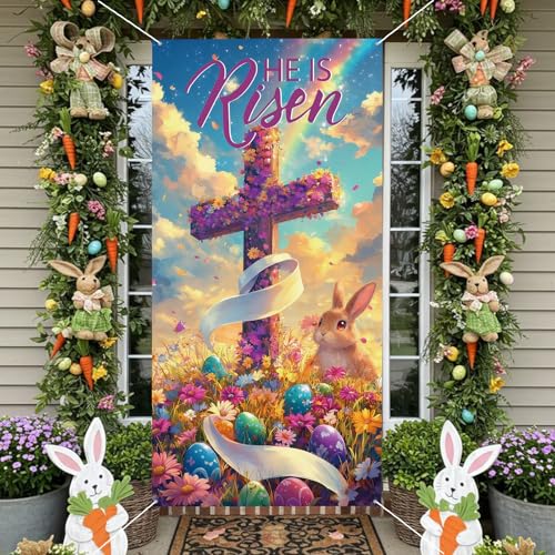 Easter Door Cover - 71x35 Inch Bunny & Egg Decoration Banner