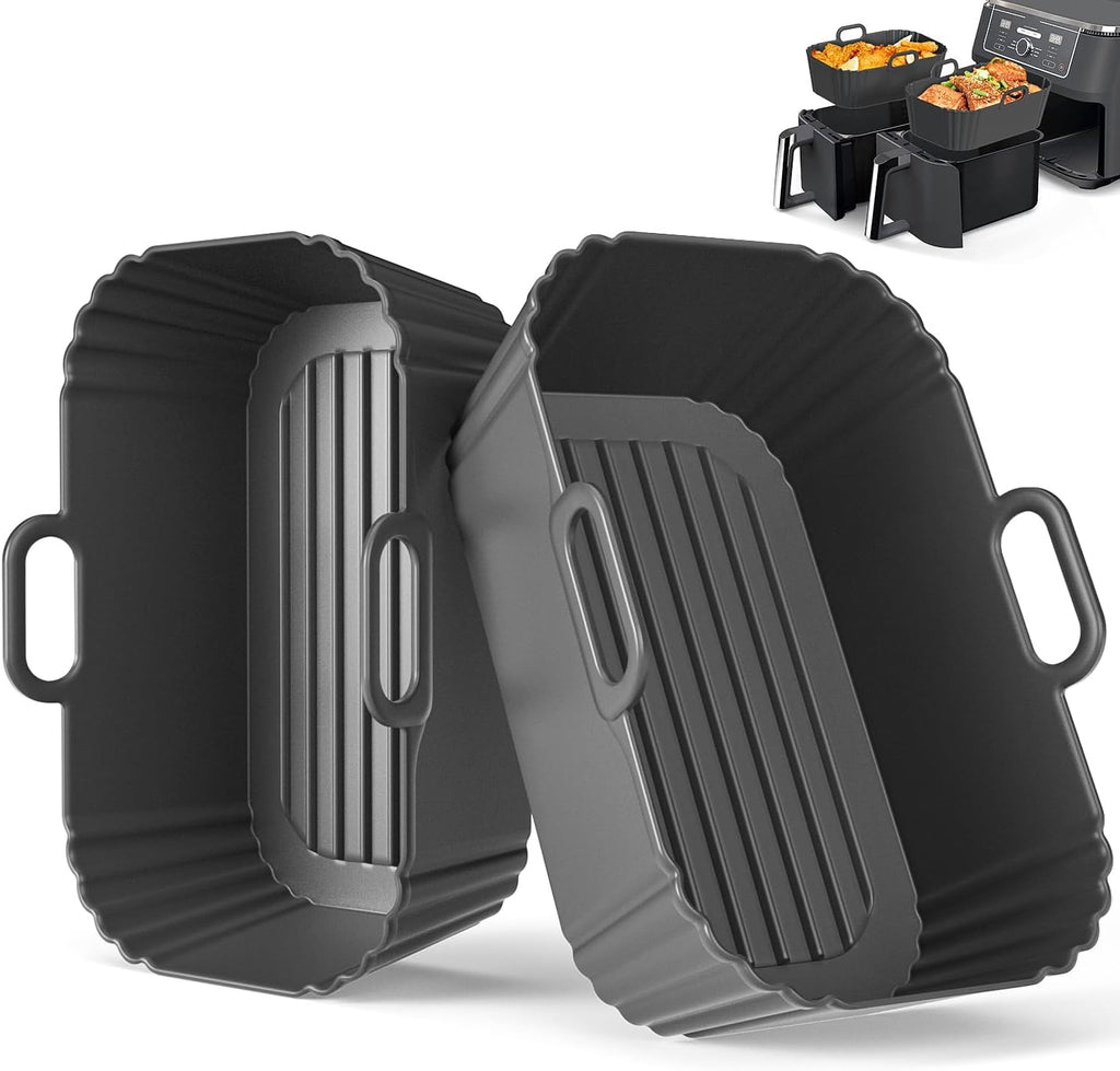 Silicone Air Fryer Liners - Reusable 2 Pack for Ninja Foodi & COSORI 9QT | Fits 8-10QT Dual Baskets