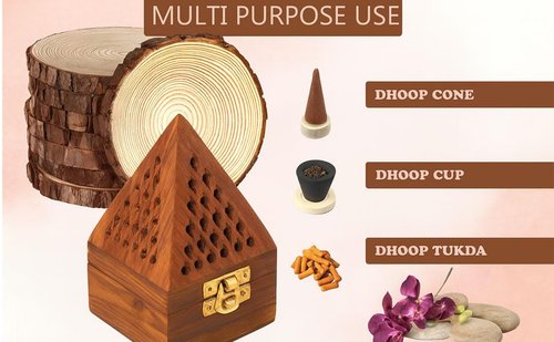 SIGNAMIO® Wooden sambrani Incense Dhoop Holder Stand Ash Catcher with Pyramid Shape for Pooja and Meditation (Pack of 1)