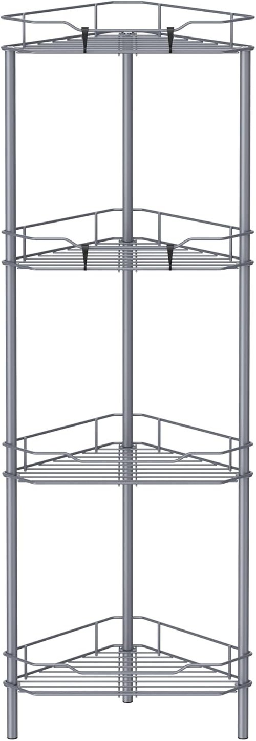 HuggieGems Corner Shower Caddy Organizer - 4 Tier Floor Standing Shelf with Hooks | Dark Gray