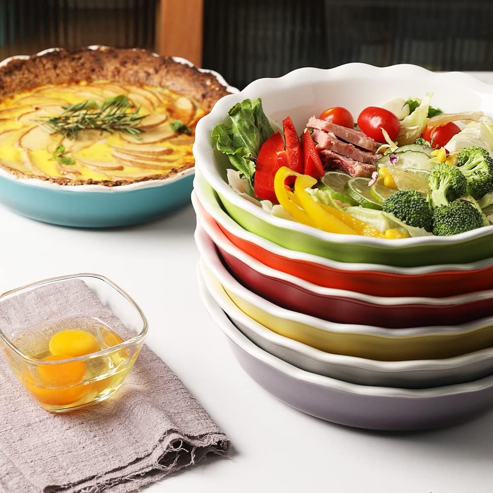 Sweejar Ceramic Pie Pan - 10-Inch Non-Stick Baking Dish with Soft Wave Edge for Delicious Pies | White