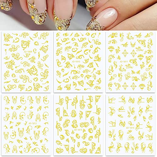 Vezocim Gold Leaf Nail Art Stickers - 6 Sheets 3D Holographic Vine Decals