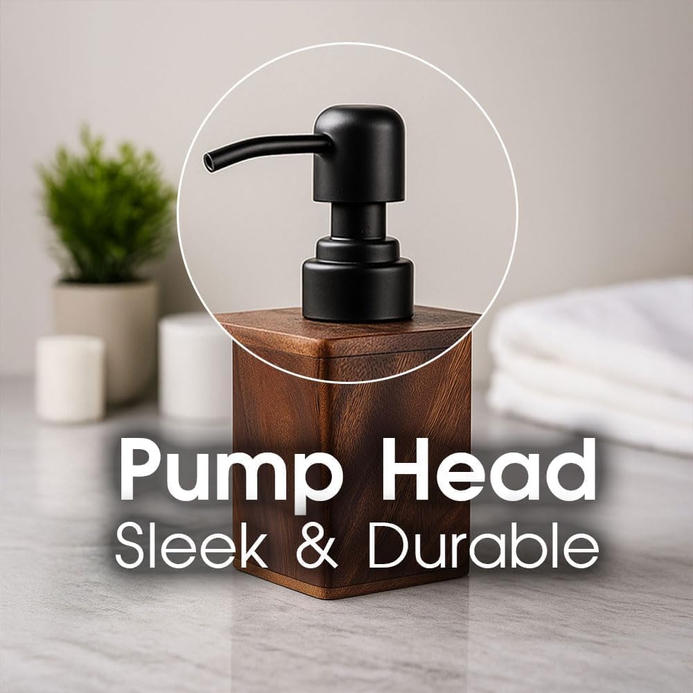 AUSAULAC 200ml Solid Wood Soap Dispenser for Bathroom,Kitchen –Wooden Refillable Hand Soap Pump, Lotion Dispenser, Bathroom Accessories, Wood Lotion Container (7oz/200ml)