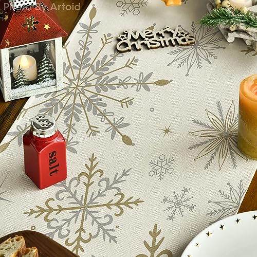 Snowflakes Winter Table Runner 13x72 Inches Beige Home Decor Party Accessory