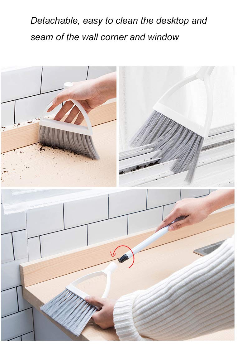 Qidiwin Mini Broom and Dustpan, Home Kitchen Sweeping for Kids(White+Gray)