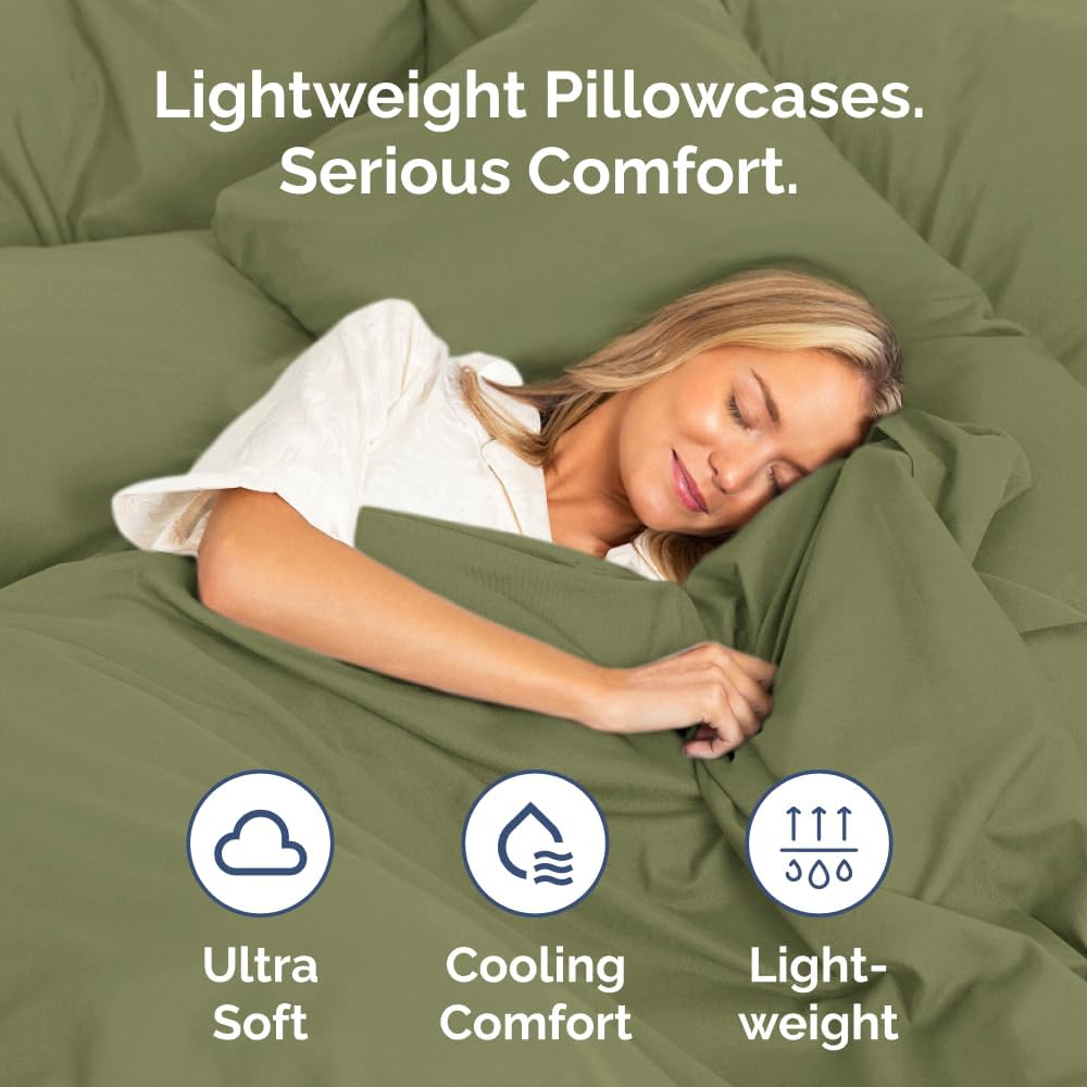 Standard Pillow Cases Set of 2 | Soft Hotel Quality, Wrinkle-Free & Stain Resistant | Sage Green