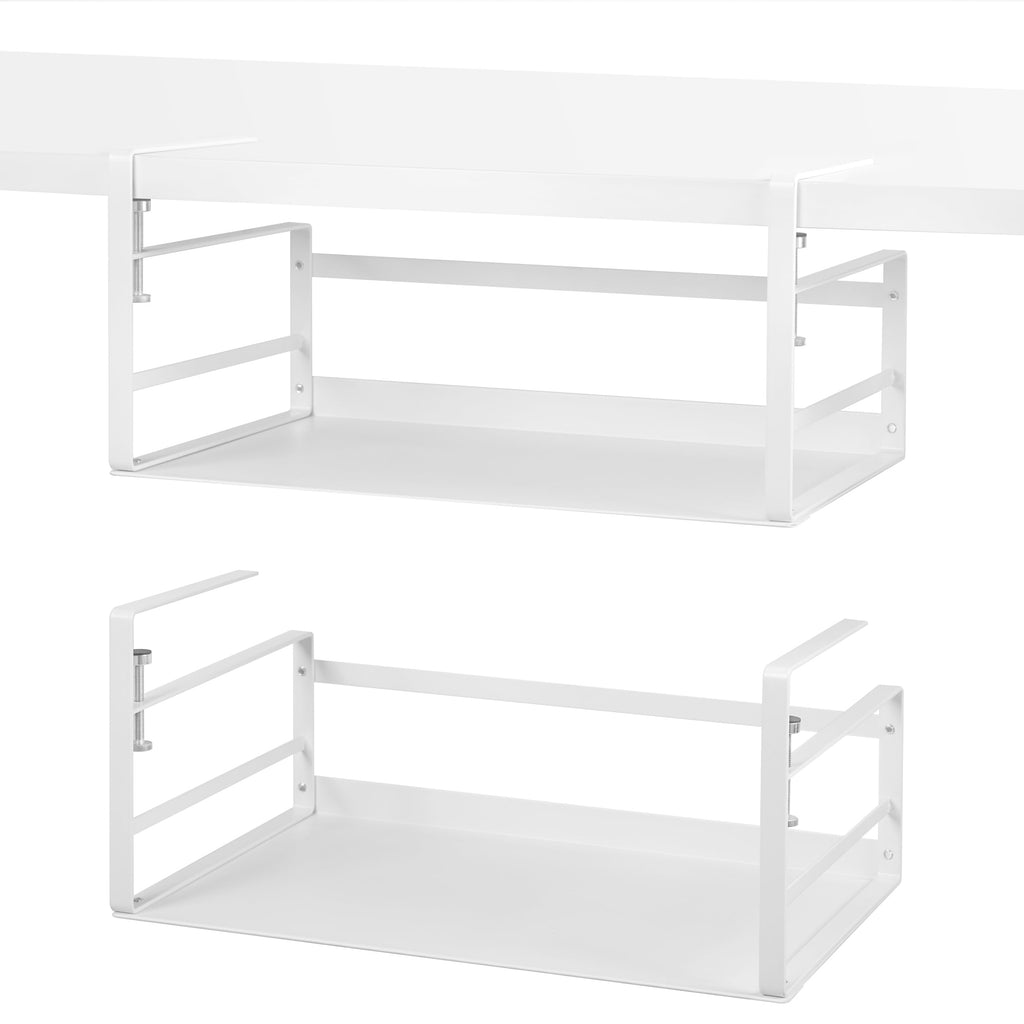 Nxconsu 2Pack Under Shelf Storage Basket Organizer Hanging Holder for Kitchen Cabinet Pantry Cupboard Desk Bookshelf Organization Space Saver Heavy Duty Slide-in Adjustable Mounting Clamp White Large