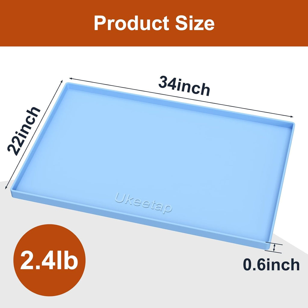 Ukeetap Extra Thick Silicone Mat - Waterproof Under Sink Mat 34" x 22" | Kitchen & Bathroom Protection, Blue