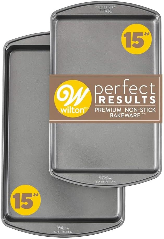 Wilton Perfect Results Nonstick Cookie Baking Sheets Set - 15 x 10 in, 2-Piece Steel, Scratch-Resistant & Dishwasher Safe