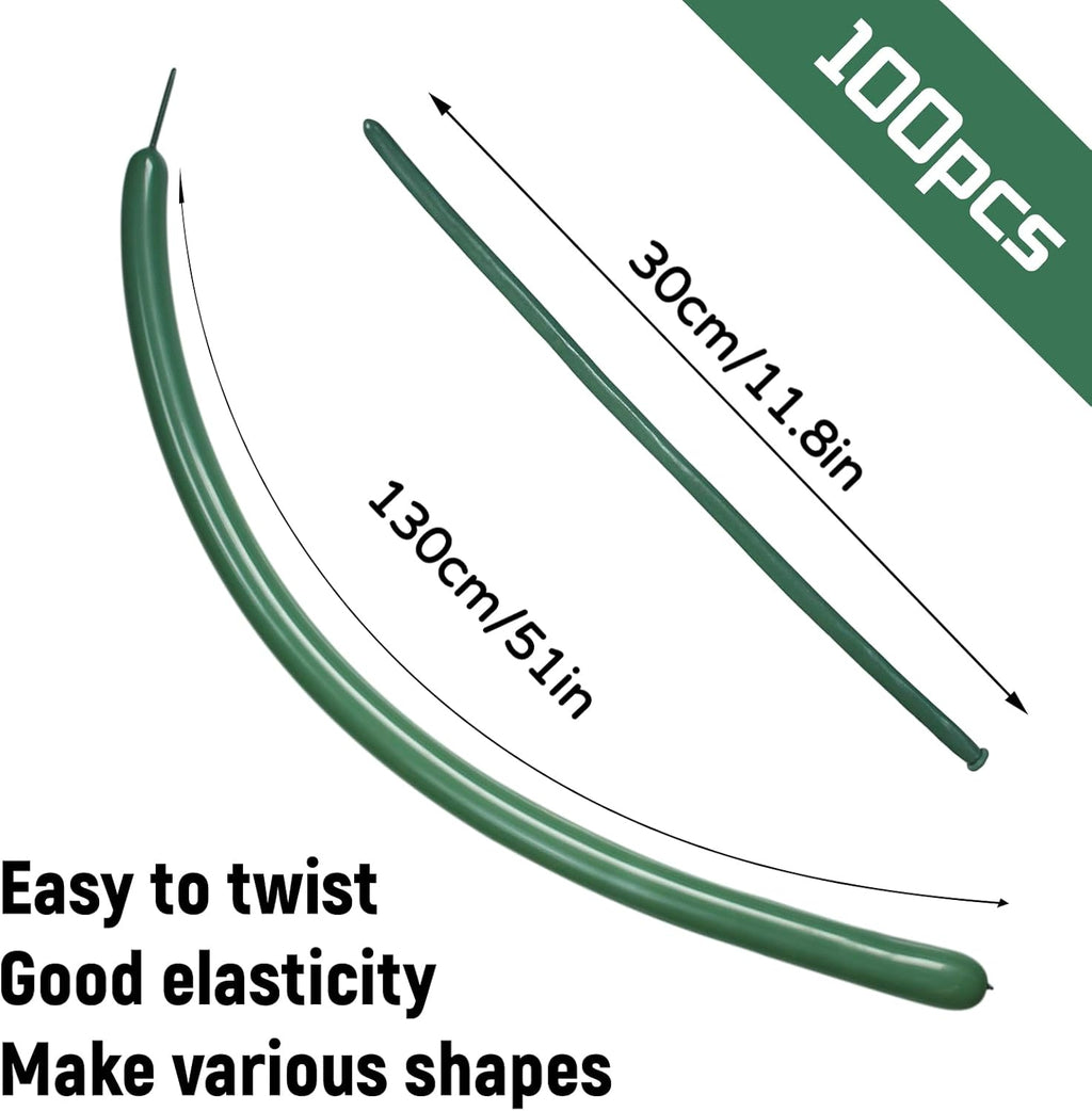 Skiennix 100pcs Sage Green 260Q Balloons - Durable Twisting Balloons for Animal Models & Events
