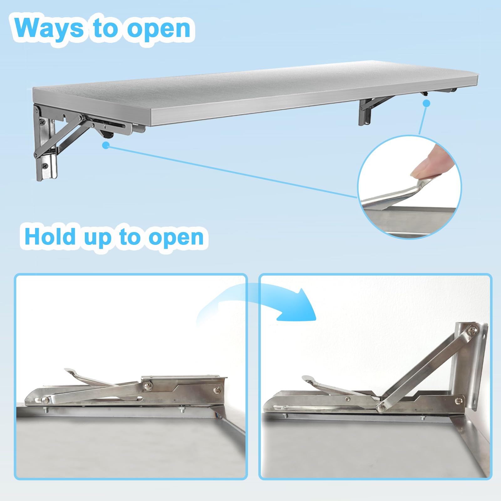 timiland Folding Concession Shelf 39x12 Inch, Stainless Steel Drop Down Serving Shelf, Wall Mounted Folding Shelf for Food Truck Window & Concession Stand(Drill Installation Required)