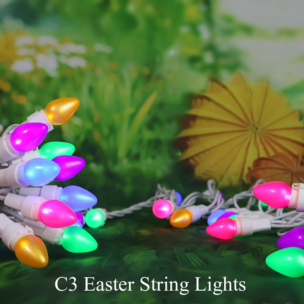 GlowVibe Easter String Lights, 13.5FT 50 LED Connectable Mini Egg-Shaped String Lights, Easter Decorations for Indoor Outdoor Patio Party Home Garden Yard Decor