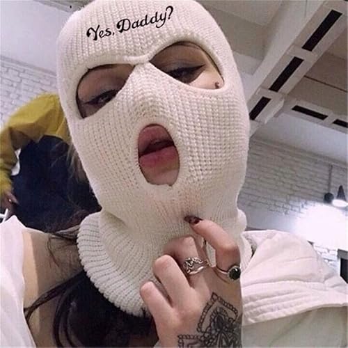 3 Hole Ski Mask, Winter Full Face Cover Knit Beanie for Women,Yes Daddy Balaclava