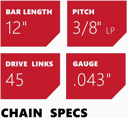 KAKEI 12-Inch Chainsaw Chain - 3/8" LP Pitch, .043" Gauge, 45 Drive Links | Fits Dewalt & Kobalt