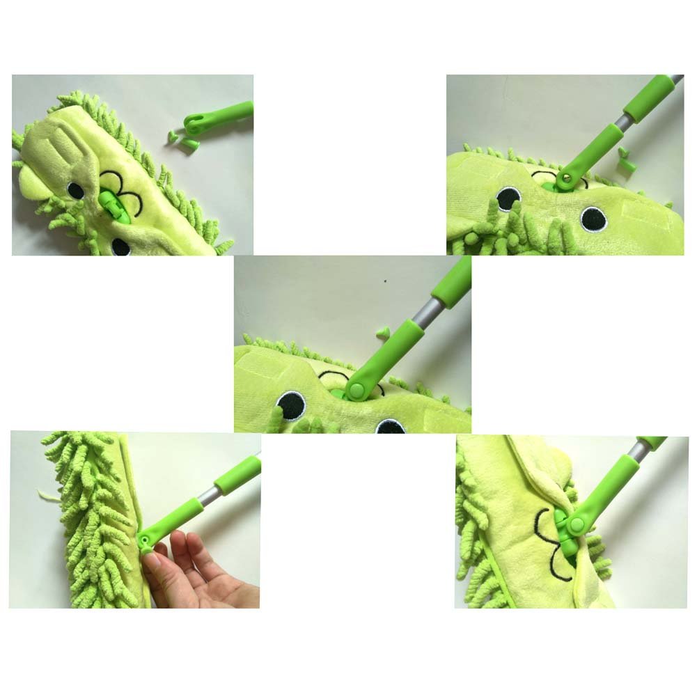Xifando Mini Microfiber Chenille Cartoon Flat Dust Mop for Children,Detachable,360 Degree Rotation, Extension-Type (Green)