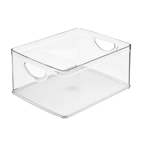 iDesign Plastic Stackable Kitchen Cabinet Storage Bin with Handles - Clear Pantry Organizer