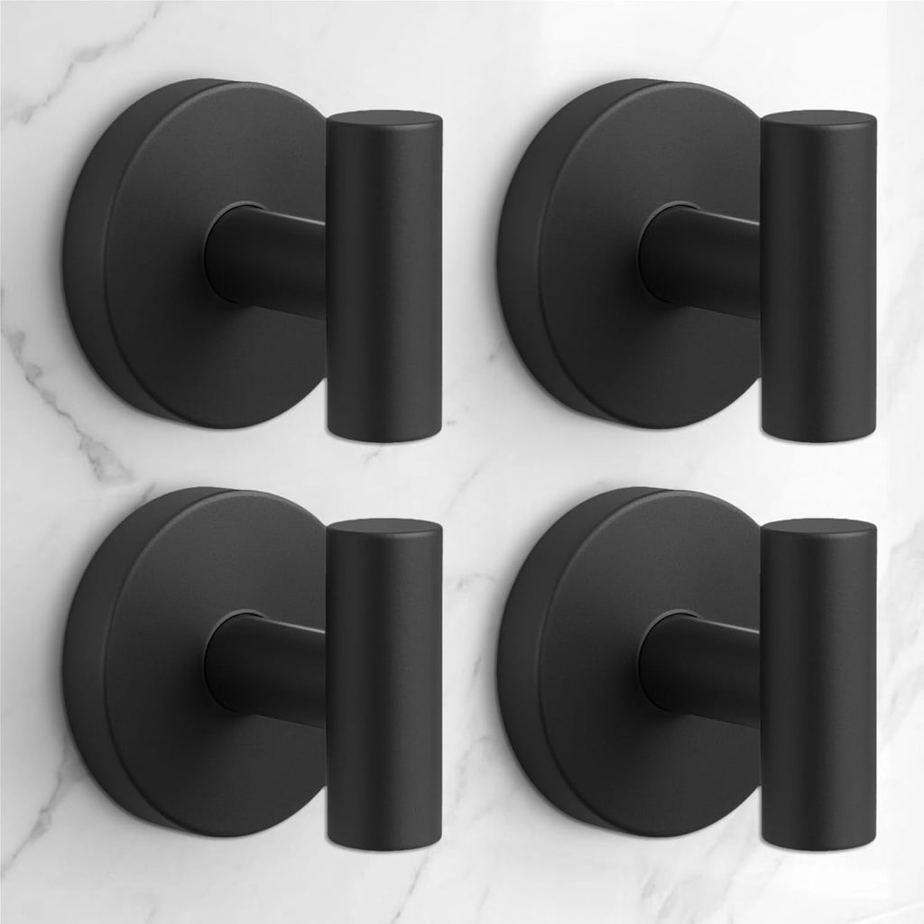 Skiennix Heavy Duty Suction Cup Hooks - Removable Shower Hooks for Glass, Tile & Mirror - 4 Pack (Black)