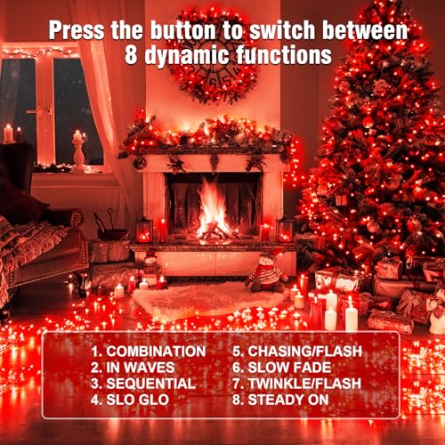 400FT Red Christmas String Lights with Remote - Indoor Outdoor LED Decorations
