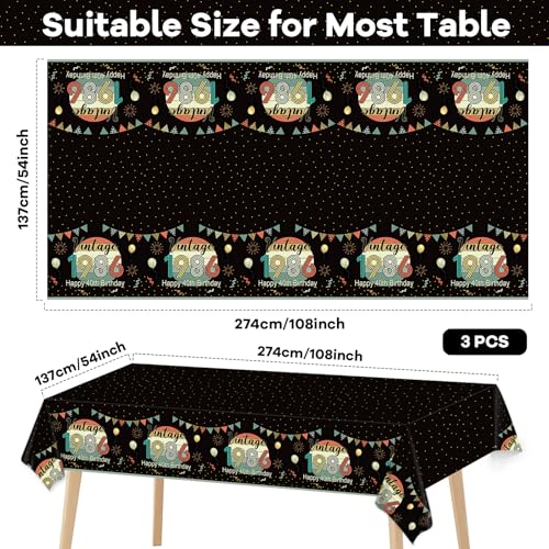 Vintage 1986 40th Birthday Tablecloth Set - 3 Pack Disposable