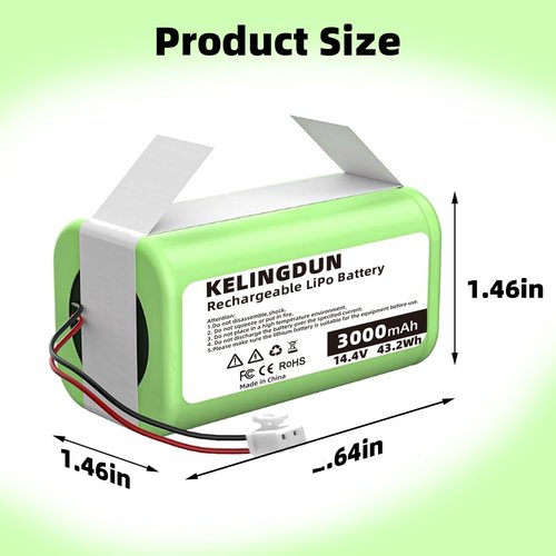 kelingdun Battery Replacement for ION/IQ/AI Robot Vacuum RV1001AE RV1001 RV1000 RV1101ARUS RV2001WRUS RV871R RV851WV RV850BRN RV850 RV761 RV750_N AV753 AV752 | 14.4V 3000mAh