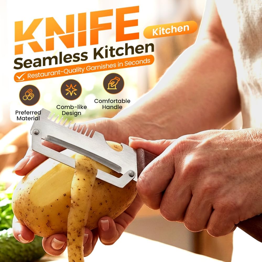 Skiennix Premium Vegetable Peeler - Multi-Functional Kitchen Tool with Wooden Handle & Bottle Opener | Ideal for Fruits & Veggies