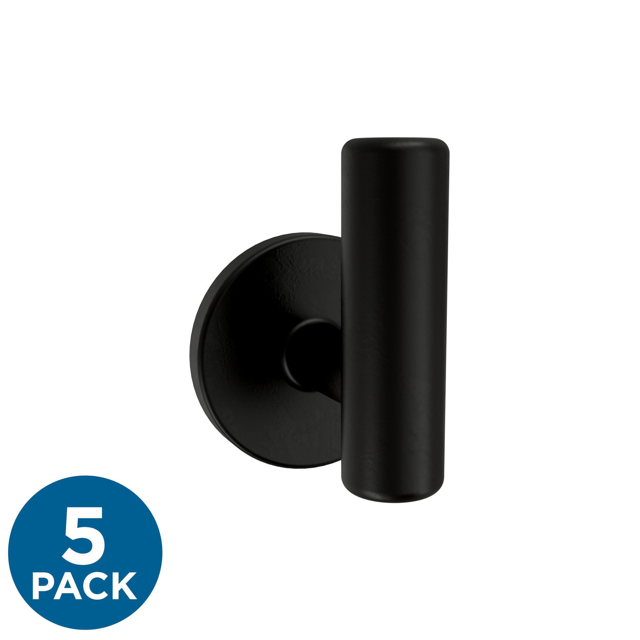 Franklin Brass Cylindrical Post (5-Pack) Single Wall Hooks 1-Prong Coat/Hat Matte Black Hooks for Hanging Wall Mount Hanger Clothes, Purse, Bag, Towel Organization Decorative Wall Hooks B48024K-FB-C
