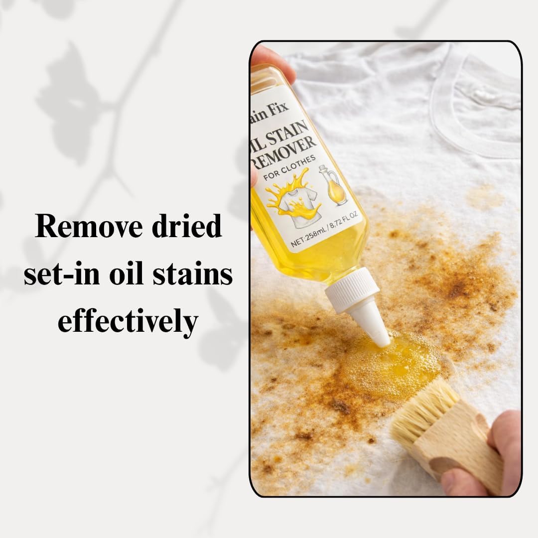 Oil Stain Remover - Effective Fabric Cleaner for Cooking & Engine Stains | 8.72oz, Safe for All Fabrics