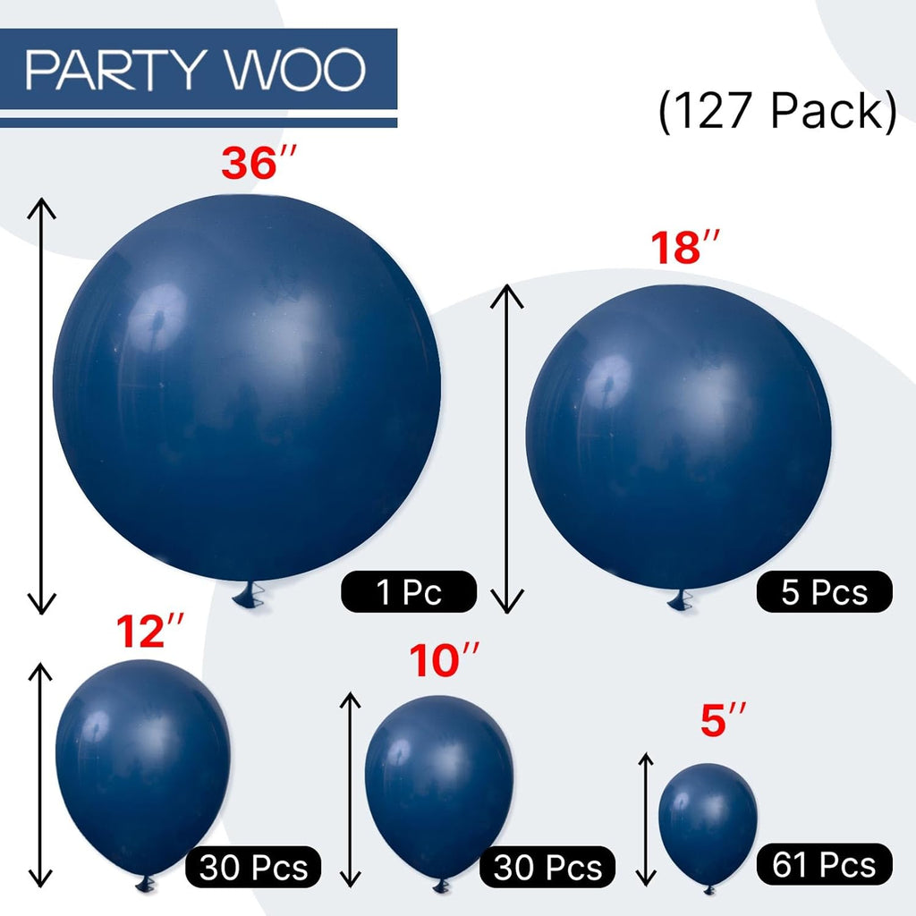 PartyWoo Navy Blue Balloon Arch Kit - 127-Piece Set in Various Sizes for Graduation, Weddings & Birthdays