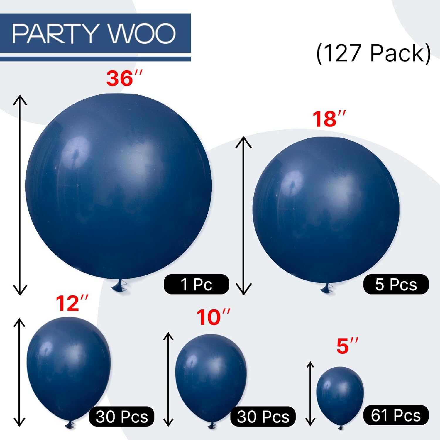 PartyWoo Navy Blue Balloon Arch Kit - 127-Piece Set in Various Sizes for Graduation, Weddings & Birthdays