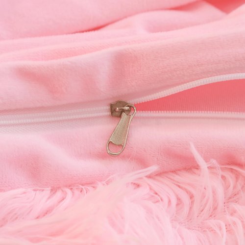 HAIHUA Pink Fluffy Comforter Set， Fluffy Plush Shaggy Duvet Cover 1 Pieces Set (1 Faux Fur Duvet Cover) Velvet Pink Bedding Twin Bed Set,Zipper Closure (Pink, Twin)