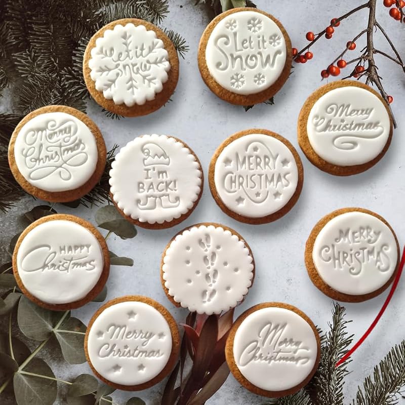 Christmas Cookie & Cake Embosser Stamps Set of 2 - Snow and Merry Holiday Decor