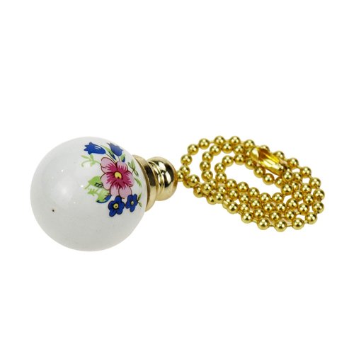 Tsnamay 2Pack Ceramics Ceiling Fan Pull Chain, Silver Flower Ball