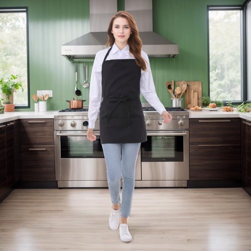 Corfully Short Cotton Aprons for Women with 3 Pockets, Chef Apron for Unisex,Waitress Apron for Kitchen Cooking Restaurant BBQ, Black