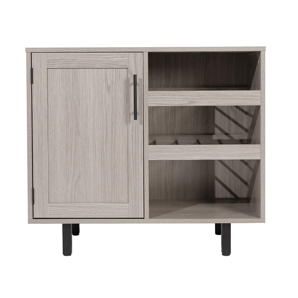 Flash Furniture Elmont Bar and Sideboard with Bottle and Stemware Storage, Open Lower Shelf, 2 Open Bottle Shelves, 3 Cabinet Stemware Hangers, Gray